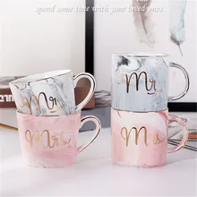 NOCM Marble Ceramic Mugs Gold Plating Couple Lover's Gift Morning Mug Milk Coffee Tea Breakfast Creative Porcelain Cup