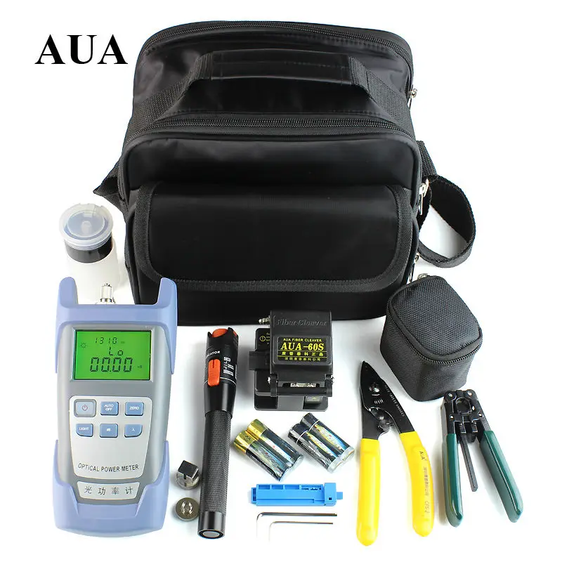 Fiber Optic FTTH Tool Kit with 60S Fiber Cleaver and Optical Power Meter 10Mw Visual Fault Locator Wire stripper