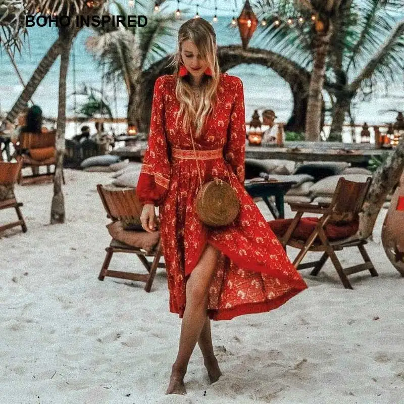 long red boho dress