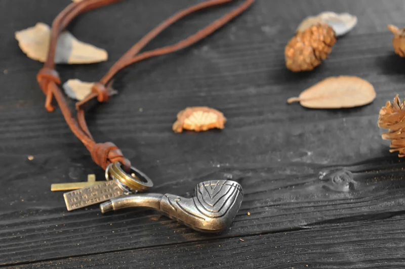 NIUYITID Pipe Pendant Necklace Men Jewelry Fashion Punk Genuine Leather Rope Chain Metal Zinc Alloy Drop Shipping (6)