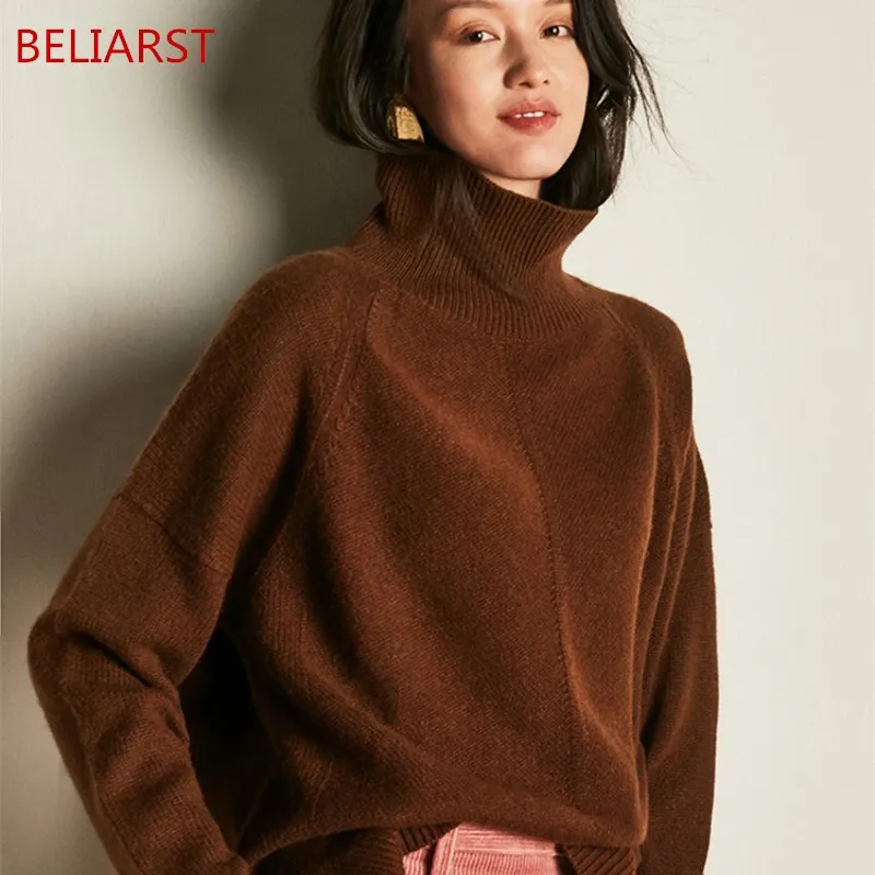 

BELIARST Spring and Autumn Women Sweaters And Pullovers Long Sleeve High Collar Cashmere Sweater Women Pullovers Ladies Knitted