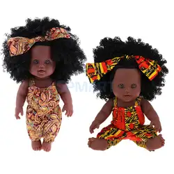 2 шт. реалистичные винил возрождается 12 inch афроамериканца для маленьких девочек куклы-Черный Короткие вьющиеся волосы-дети Ванна спальный
