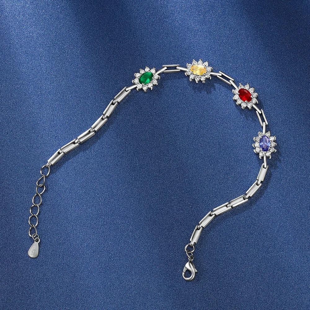 Индивидуальные браслеты камень рождения и браслеты для женщин Искрящийся фианит Цветок Персонализированные ювелирные изделия(JewelOra BA102477