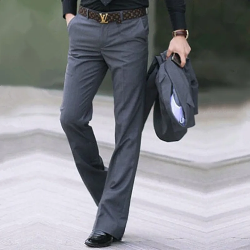Men's Flared Pants Male Summer Straight Suit pants British leisure Free hot feet trousers Formal Pants For Men Size 37