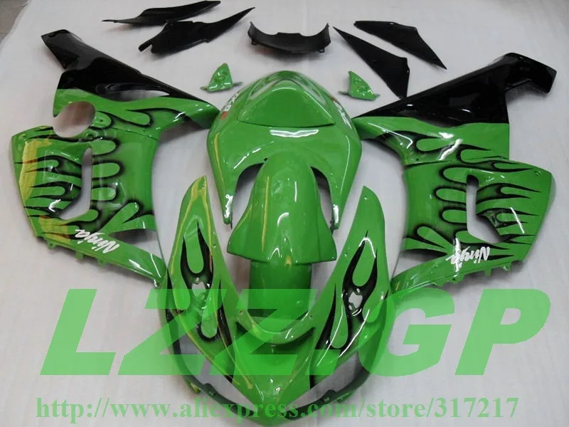 Injection Black flame green fairing kit For NINJA ZX 6R 636 05 06 ZX-6R 05-06 ZX6R 2005 2006 fairings &amp | Автомобили и