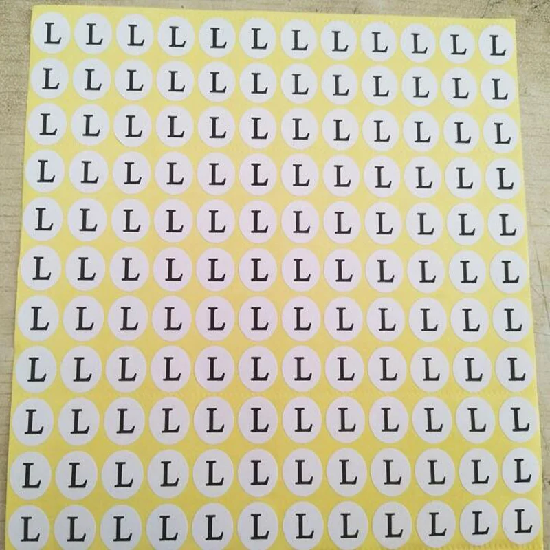 13mm 1000pcs stock Round Sticker printed English letters size Label/Paper for clothing/garment/jeans/children/shoes/bags tags