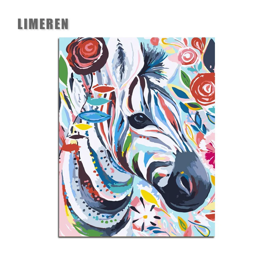 

Free Shipping Coloring By Numbers Home Decoration Canvas Painting Paint Picture By Number Hand Painted Drawing Animals Zebra