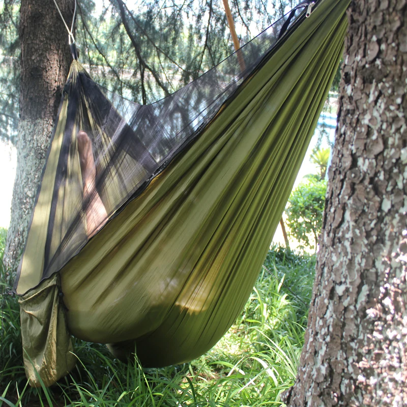 1-2 Person Portable Outdoor Camping Hammock with Mosquito Net High Strength Parachute Fabric Hanging Bed Hunting Sleeping Swing