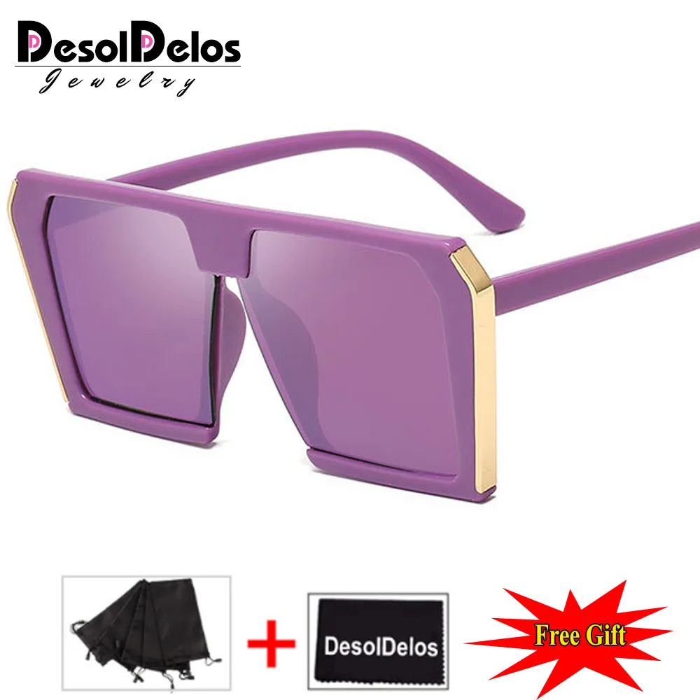 Новые негабаритные Квадратные Солнцезащитные очки для женщин двойная цветная рамка зеркальные очки винтажный фирменный дизайн большая оправа солнцезащитные очки Femme - Цвет линз: purple purple