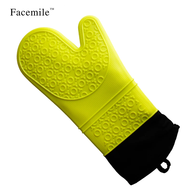 Thick Long Waterproof Heat Resistant Silicone Glove with Cotton Kitchen