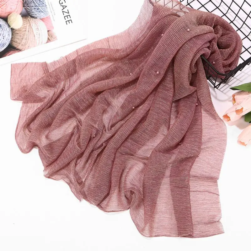 

Shiny Sparkling Elastic Yarn Pearls Muslim Hijabs Woman Shawl Wrap Hijab Scarf Wrinkle Head Scarf