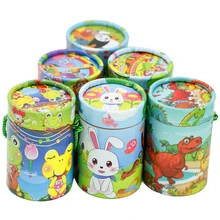 60 шт. 3D игра-головоломка Мультяшные животные деревянный динозавр головоломка бочонок коробка раннее образование игрушки-пазлы подарки для детей дети ребенок