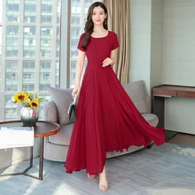 Летнее новое поступление, высокое качество, плюс размер, M-3XL, богемный стиль, круглый воротник, цветочный принт, женское длинное шифоновое платье