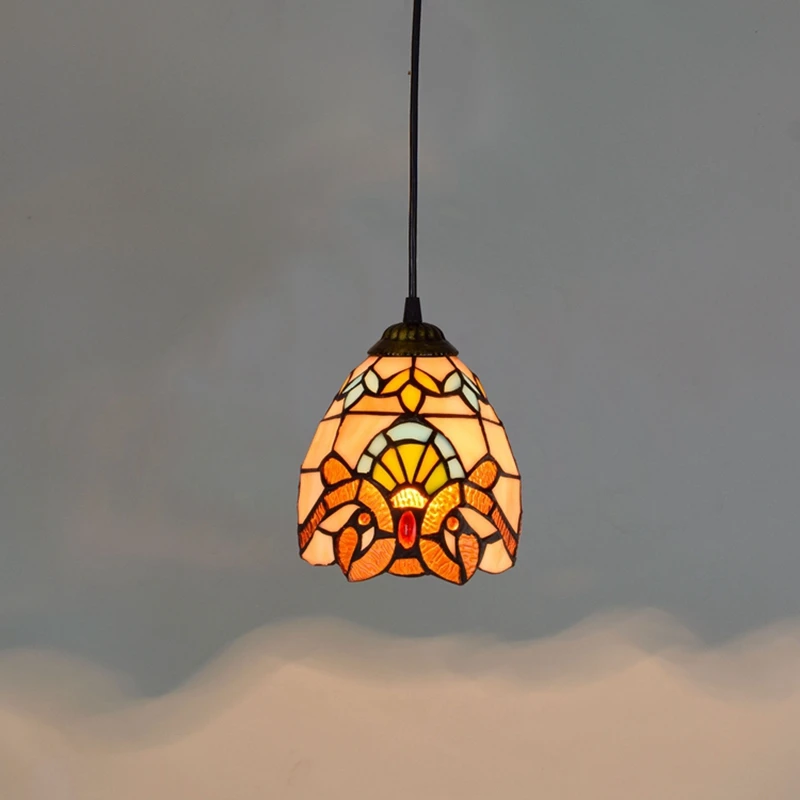 

European Baroque Mediterranean Restaurant Art lighting Bar terrace Stained glass Aisle Pendant Lights E27 110-240V 6 inch 15CM