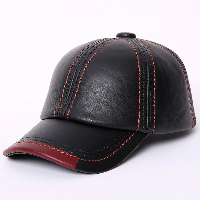 Бейсбольная кепка для взрослых, Мужская зимняя уличная Кепка, Мужская натуральная кожа, остроконечная Кепка, Мужская зимняя теплая Регулируемая B-7286 - Цвет: Black