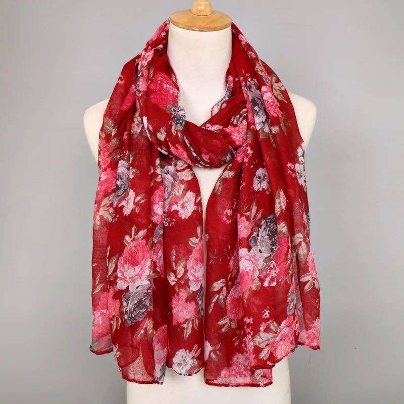 yishine High Quality Roses Floral Printed Viscose Scarf Shawl Autumn