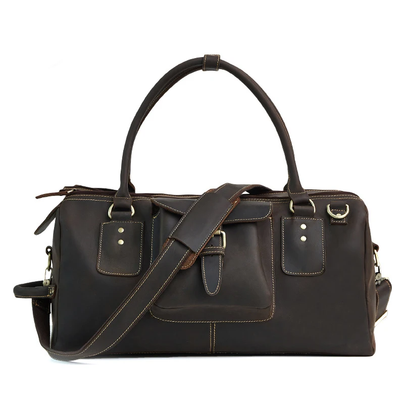 

New Luggage Bag 100% Genuine Leather Crazy Horse Men Travel Bags Male Handbag Large Tote Duffle Bag Men's Shoulder Handbags