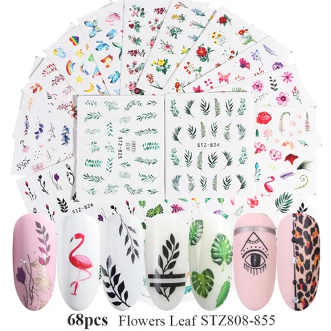 Set Nail Sticker Summer Colorful Designs Water Transfer Decals Sets Flower/Feather Nail Art Decor Beauty Tips TRSTZ608-658-1