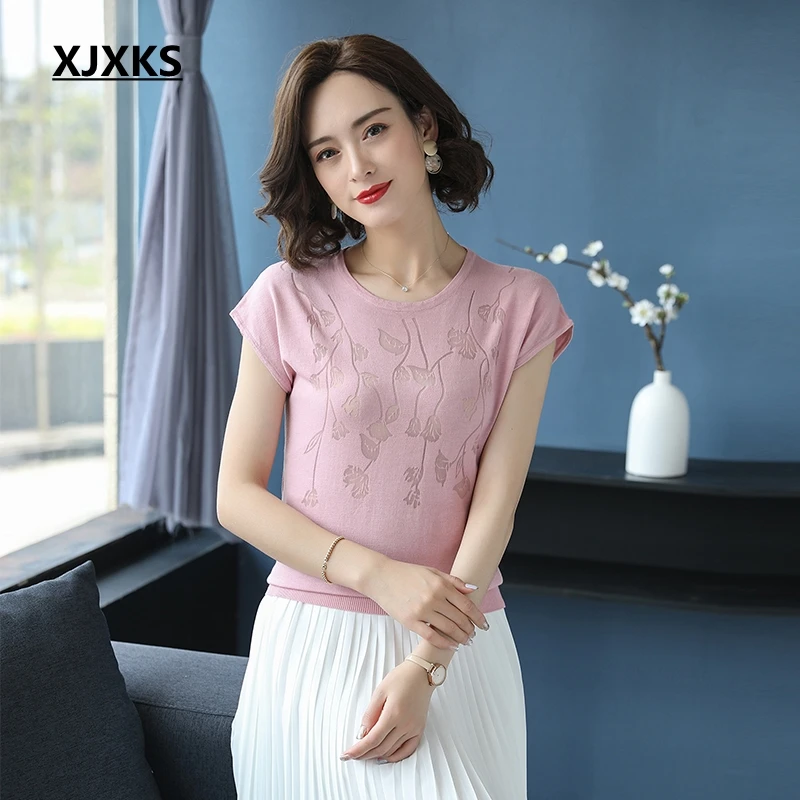 

XJXKS Modis Bat Sleeve Short-sleeved T-shirt Women's 2019 Summer New Loose Printing Thin Comfortable Young Women T-shirts