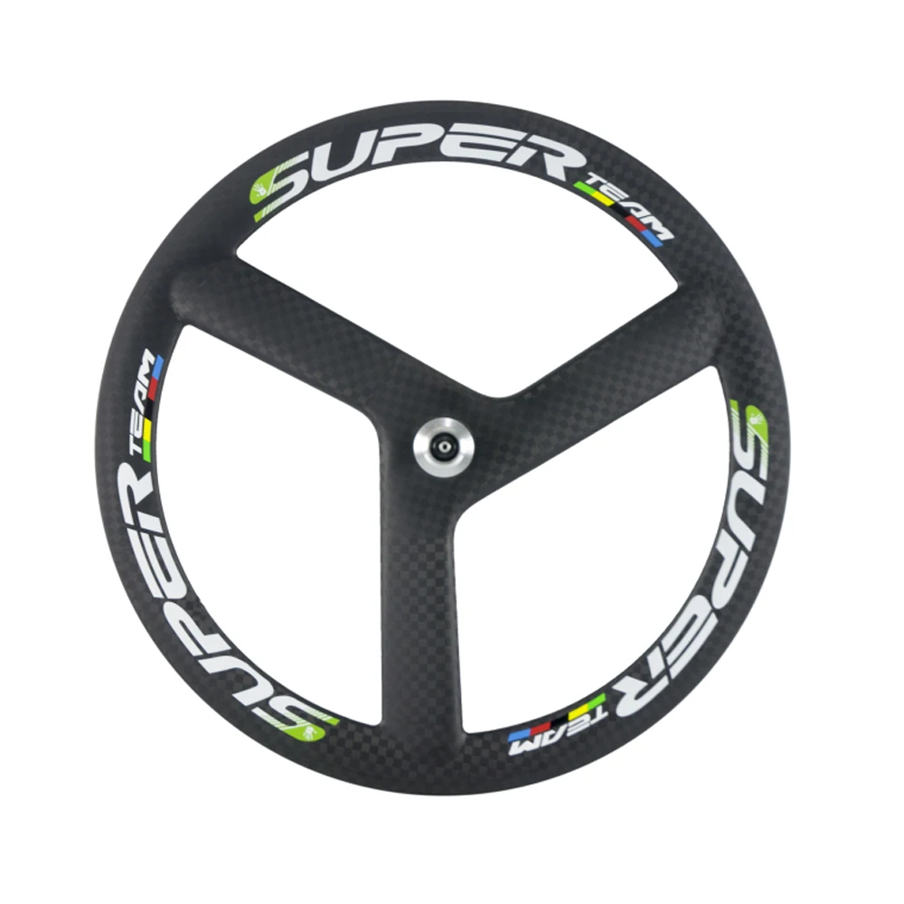 Excellent Superteam Front and Rear Wheel 700C 56mm tri spoke, 3 spoke carbon wheel set CLINCHER/TUBULAR Road Track Fixed Gear Bike Wheels 1