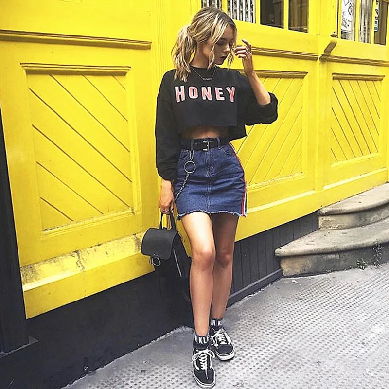 2017 Chic Sexy Fashion lady Casual Print Honey Long Sleeve Baggy Hoodie Streetwear Crop Top