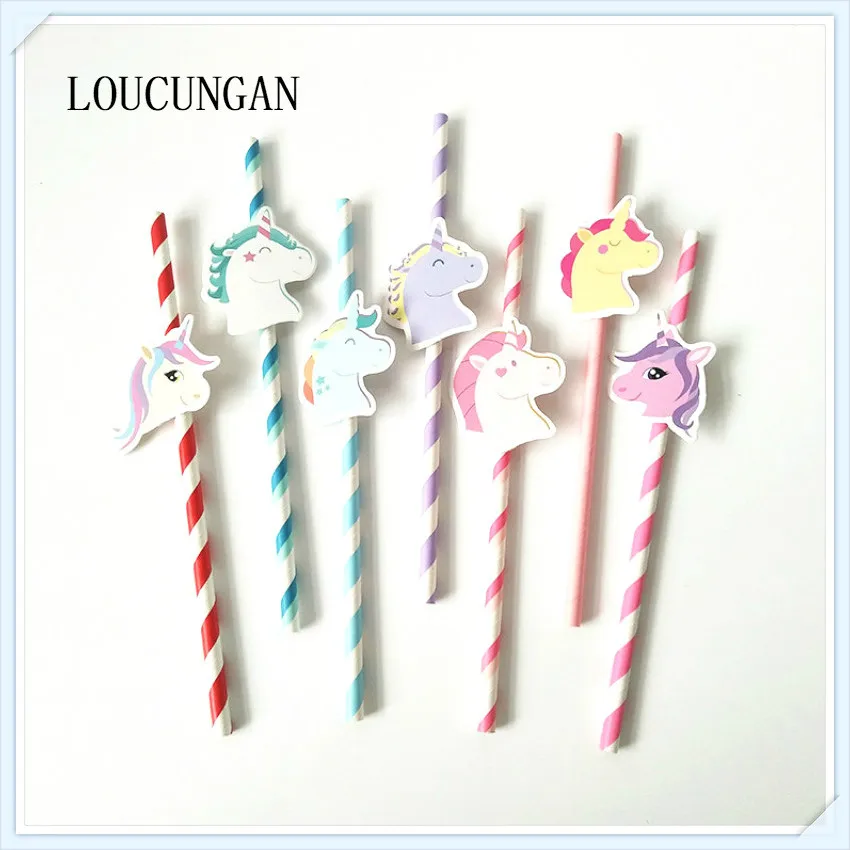 10PCS Baby Shower Unicornio Paper Straws Happy Unicorn Birthday Party Decorations Kids Baptism Event Favors | Дом и сад