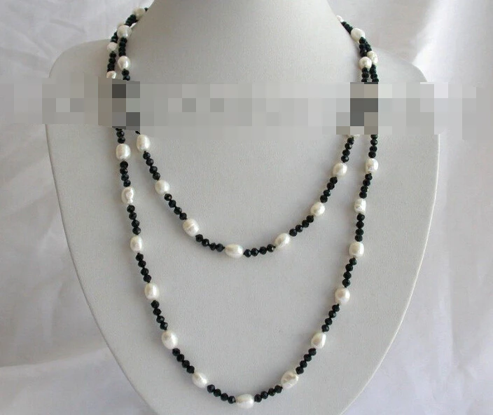 

0561 baroque white freshwater pearl black crystal necklace