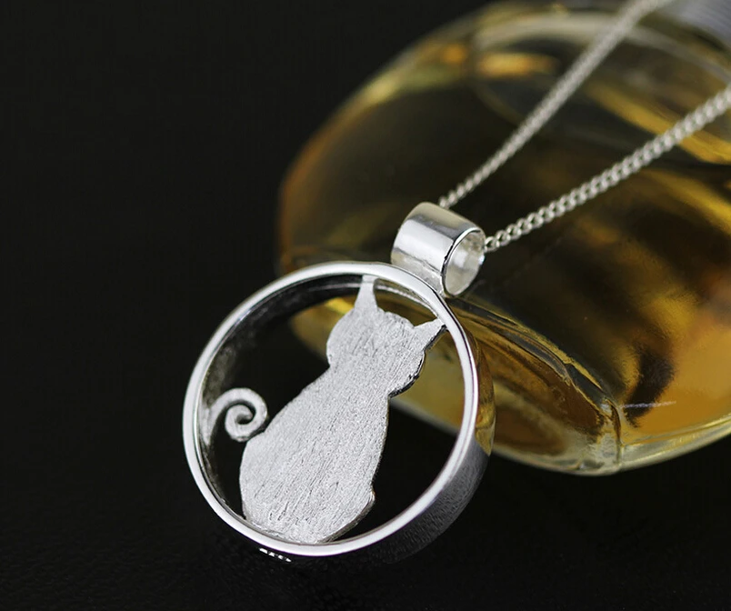 The original 925 sterling silver jewelry cute cat female pendant fan art drawing exquisite pendant