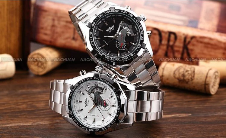 Модный бренд Winner нержавеющая сталь самовзводные автоматические механические мужские часы для мужчин спортивные наручные часы Скелет военные часы
