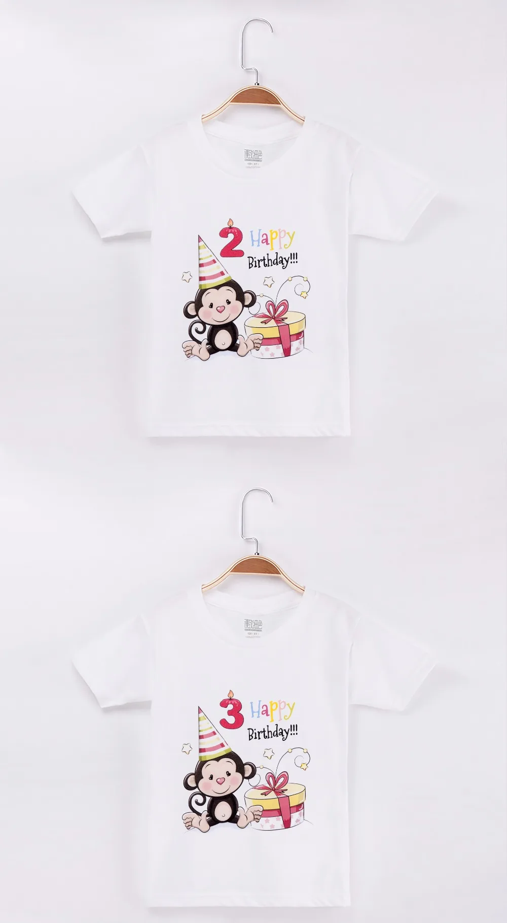 Футболка с обезьяной Kawaii одежда на день рождения для мальчиков; хлопок; комплект детской одежды с героями мультфильмов; топы для маленьких девочек; брендовые Детские рубашки