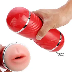 Влагалище оральный мастурбатор глубокий горло самолета чашки Минет рот реального Вагина киска вибратор USB нагрева Секс игрушки для мужчин