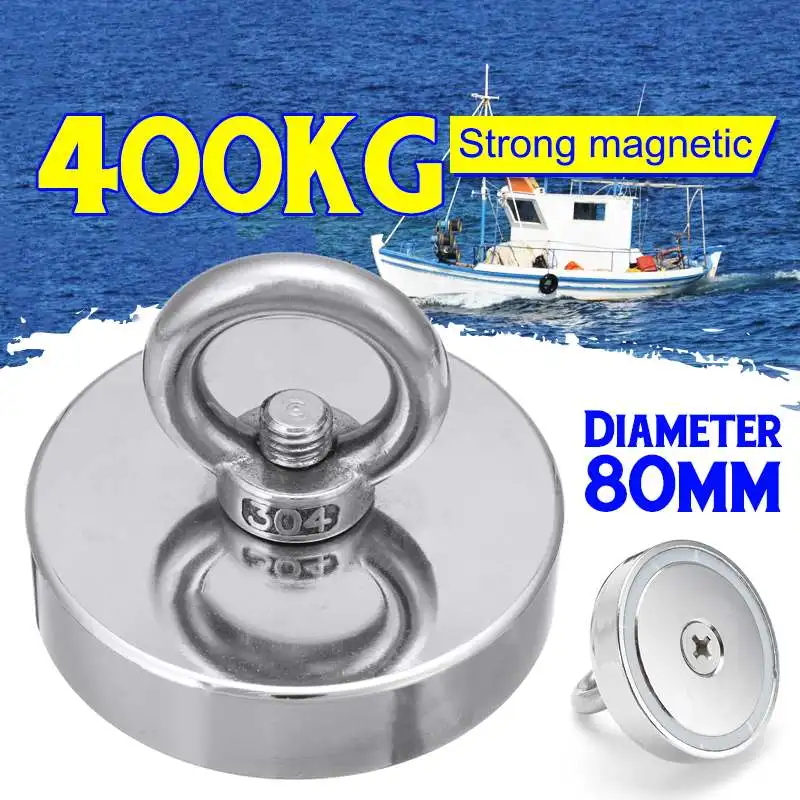 

400KG D80mmStrong Powerful Round Neodymium Magnet Hook Salvage Magnet Sea Fishing Equipments Holder with Ring