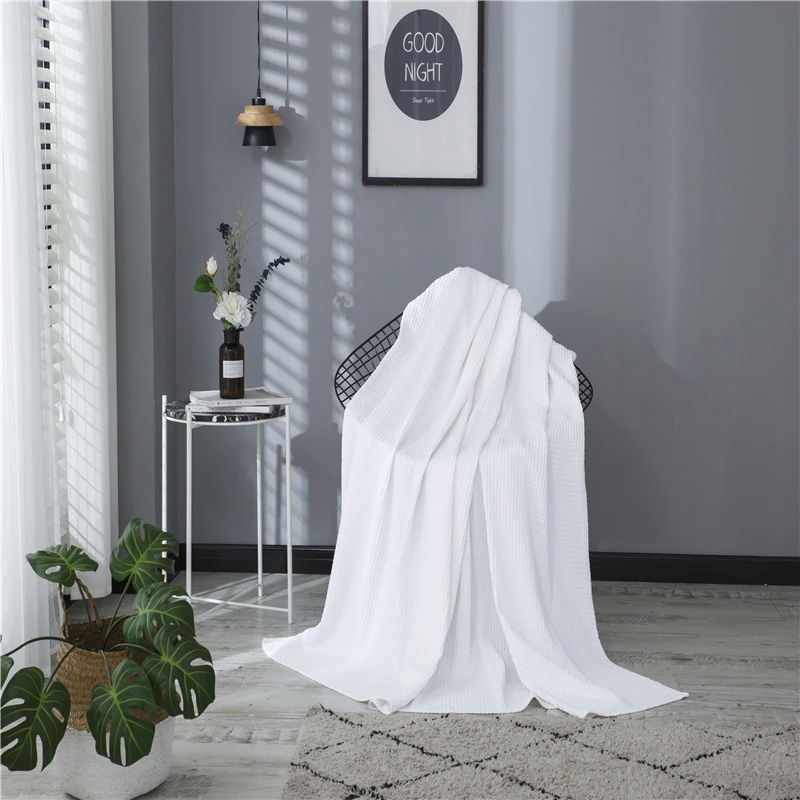 

PHF Cotton Waffle Weave Bed Throws Blanket For Sofa Covers Breathable Home Decor Queen King Size