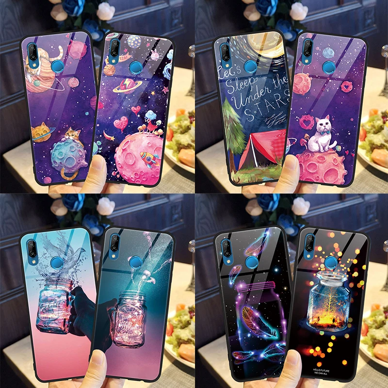 

Tempered Glass Cartoon Case For Huawei Mate 20 10 9 P30 P20 P10 Lite Pro P9 P Smart Plus 20X Y9 2018 2019 nova 2i 3 3i 3e 4 Case