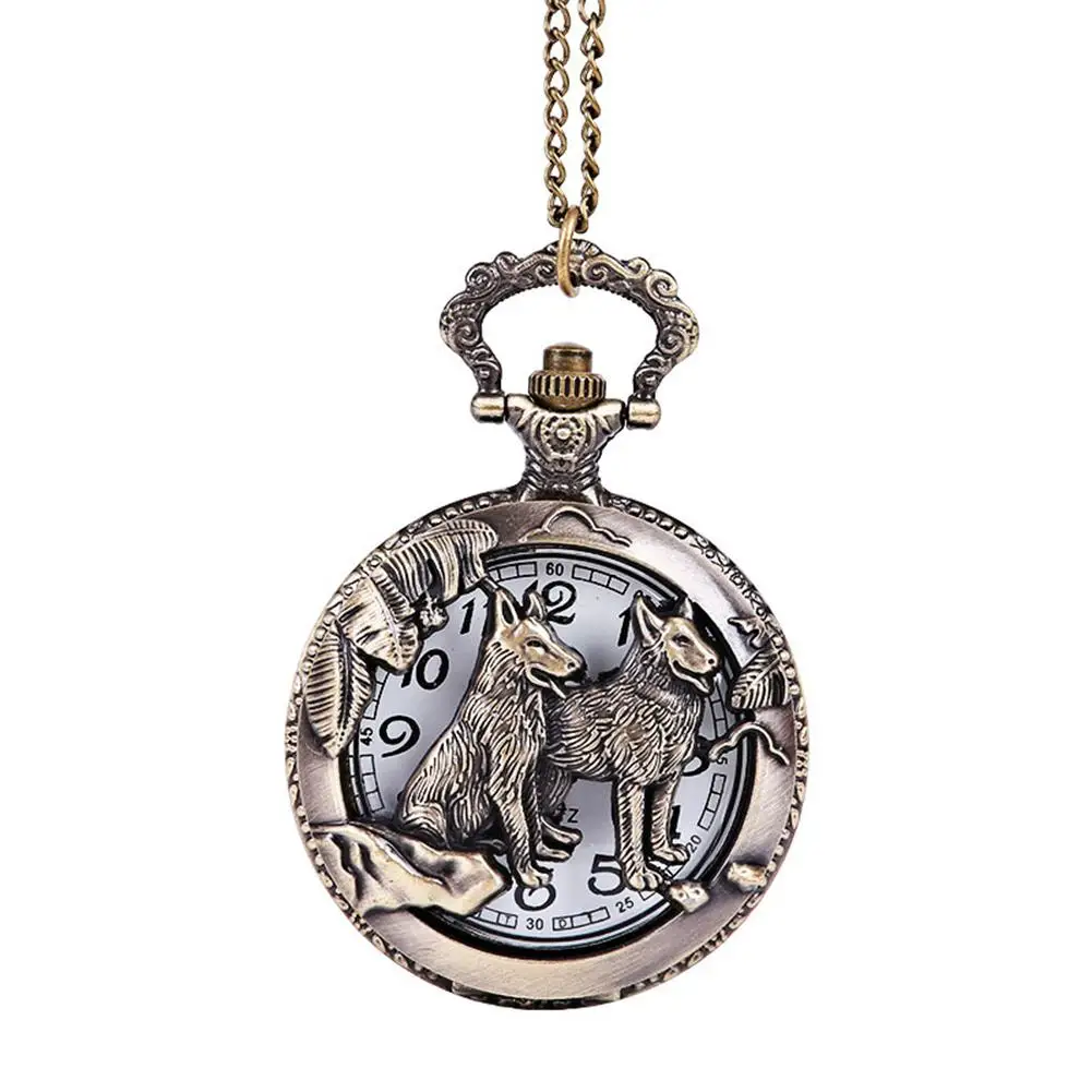 Retro Bronze Dog Quartz Pocket Watch with Necklace Chain Women Mens Cool Pendant Clock Classic Watches san0 | Наручные часы