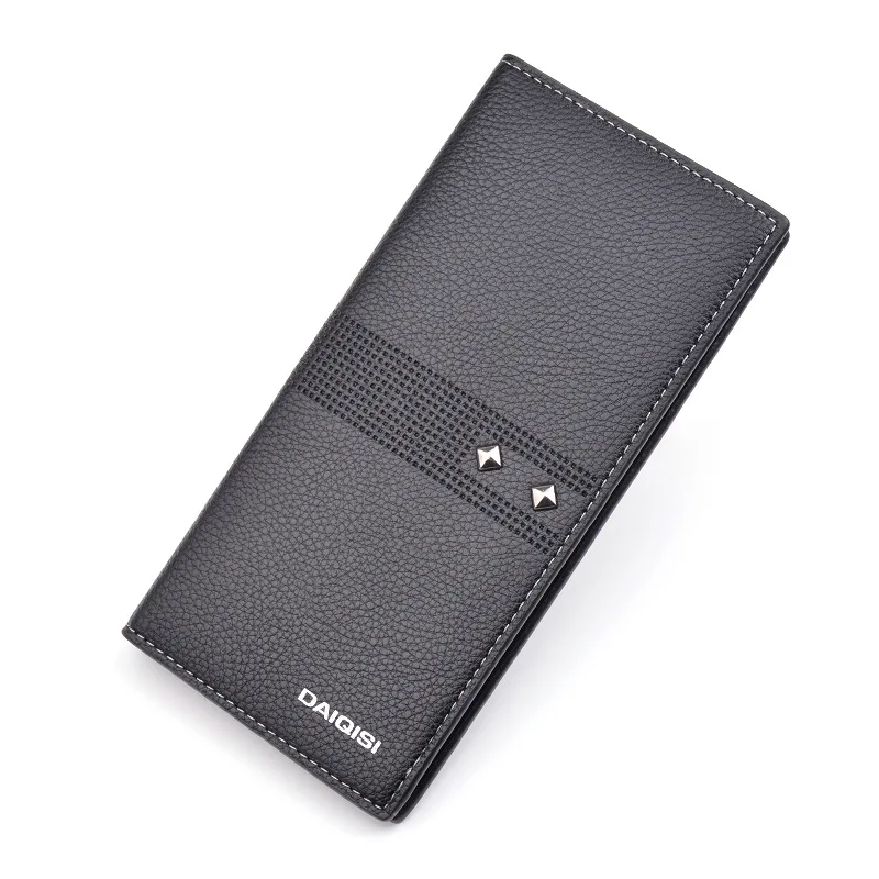 

New Men's Wallet Long Section Business Youth Multicard Position Large Capacity Thin Open 3 Layer Soft Wallet Rivet Men Wallet