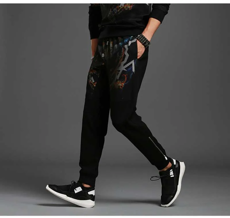 Осенняя мода с принтом в виде головы тигра джоггеры брюки шаровары Хип-хоп брюки на молнии черные брюки мужские повседневные Slim Fit хлопок