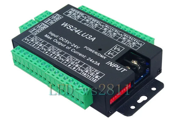 

24CH 24channel Easy dmx512 DMX decoder,LED dimmer Controller, DC5V-24V,each channel Max 3A,8 groups RGB controller, Iron case