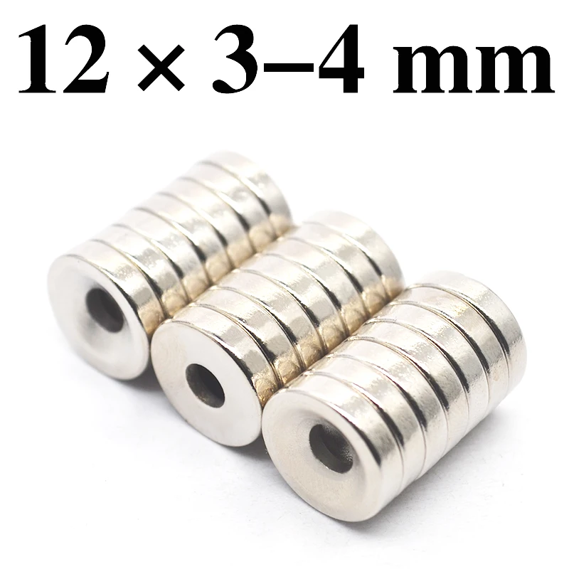 

HYSAMTA 10 Pieces/Pack D12 x 3mm N40 Magnetic Materials Neodymium Magnet Mini Small Round Disc Hole 4mm 12*3-4mm