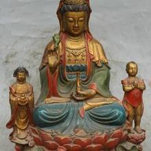 Песня voge gem S2005 1" Китайский Бронзовый Картина Сиденья Кван-инь Гуань Инь Богиня Мальчик Девушка Ваза Статуя