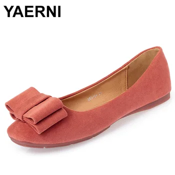 

YAERNILady soft sole Flats Shoes for drive pregnant woman fashion shoes Women Spring summer Shoes square toe shoes35-41bowsE1071