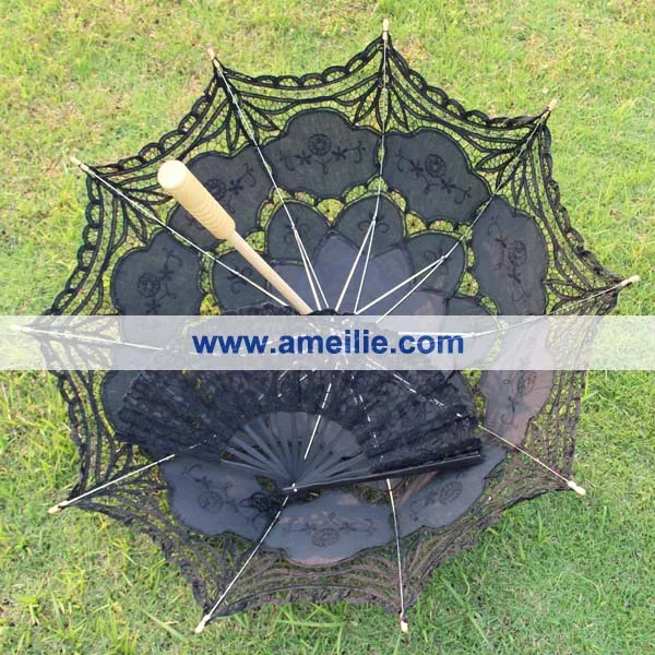 Винтажный кружевной зонтик и вентилятор Ручной работы хлопок вышивка баттенбергское кружево зонтик свадебные украшения черный зонтик вентилятор