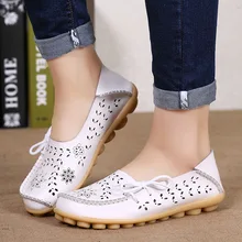 Женская обувь на плоской подошве; скидки; модные повседневные лоферы из натуральной кожи; женская обувь; сезон лето-осень; балетки на плоской подошве с перфорацией