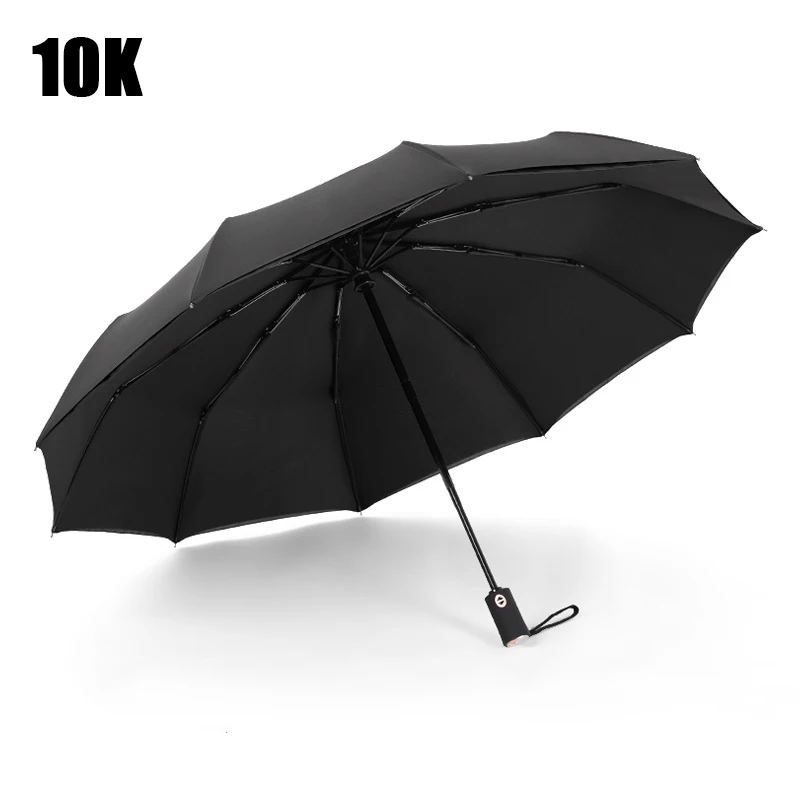 Автоматический двухслойный трехслойный складной зонт для женщин, автоматический роскошный большой Ветрозащитный зонтик с золотой ручкой, мужской ветрозащитный зонт 10K - Цвет: Черный
