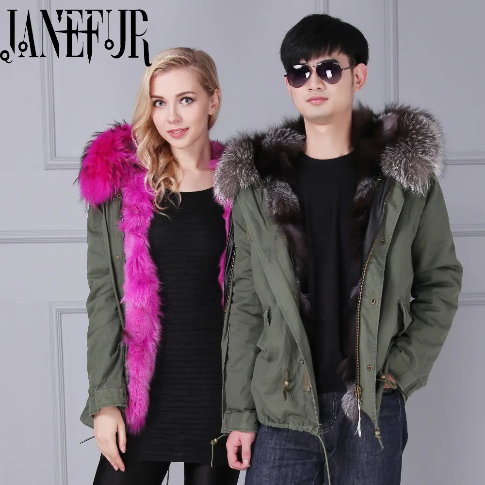 Lover couple parka womens coats winter 2016 Ladies Real Fox fur Lined Oversized Jackets Winter Fur Lining Coat Overcoat