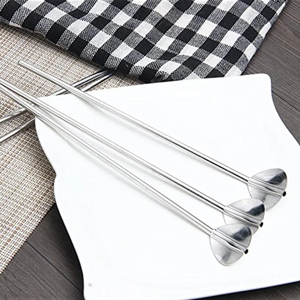 NEW 2 Pcs Stainless Steel Metal Drinking Straw Reusable Straws Cocktail Spoons Set 10.30