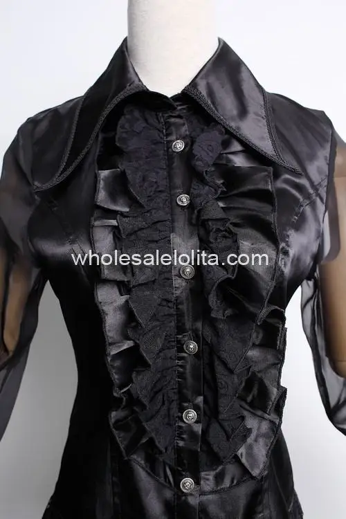 Изготовленная на заказ блузка черного кружева полный Готический Лолита Блузка готический кружева Лолита рубашка