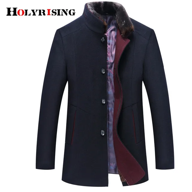 Holyrising Casaco Masculino Abrigo Wool Coats Thicken Men Woolen Coat ...
