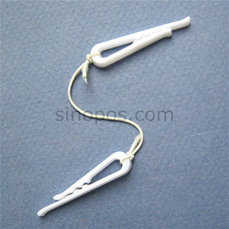 

Plastic Tie Back Twin Dress Clips With Elastic Cord, dual double clips garment string pin clothes skirt hanger pack duo jet clip