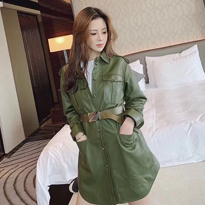 Натуральная Овчина натуральная кожа пальто Настоящая кожаная куртка женская одежда корейская - Цвет: Зеленый